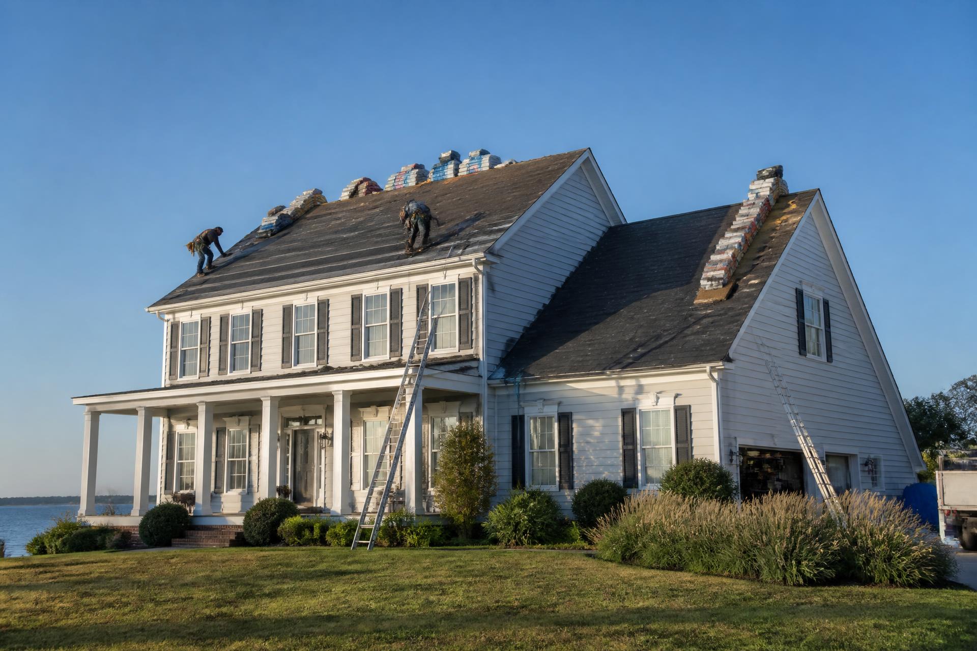 Newly installed architectural asphalt shingle roof on a home